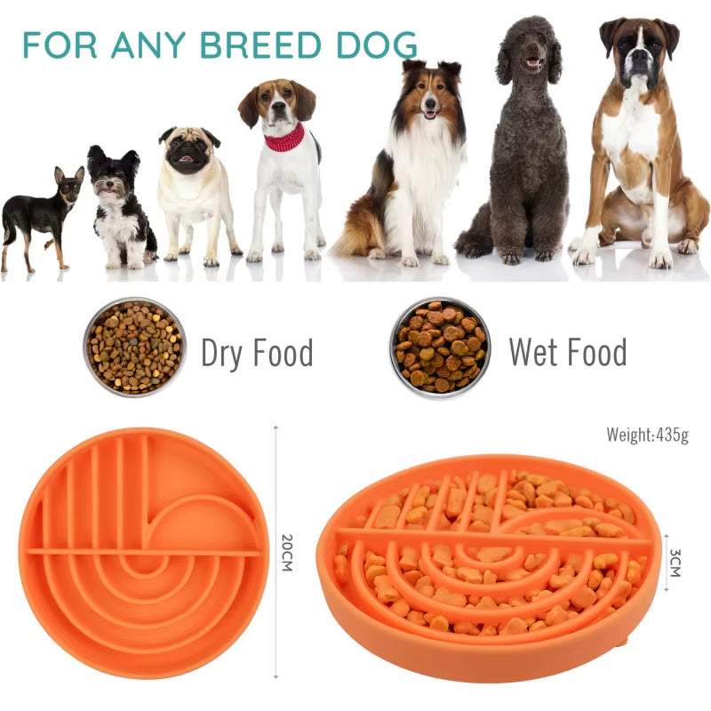 Dog Cat Pet Slow Food Bowl Cat Anti-Knockover Anti-Slip Food Bowl Puppy Anti-Choking Silicone Feeder Toy Food Plate Pet Supplies