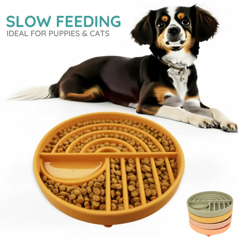 Dog Cat Pet Slow Food Bowl Cat Anti-Knockover Anti-Slip Food Bowl Puppy Anti-Choking Silicone Feeder Toy Food Plate Pet Supplies